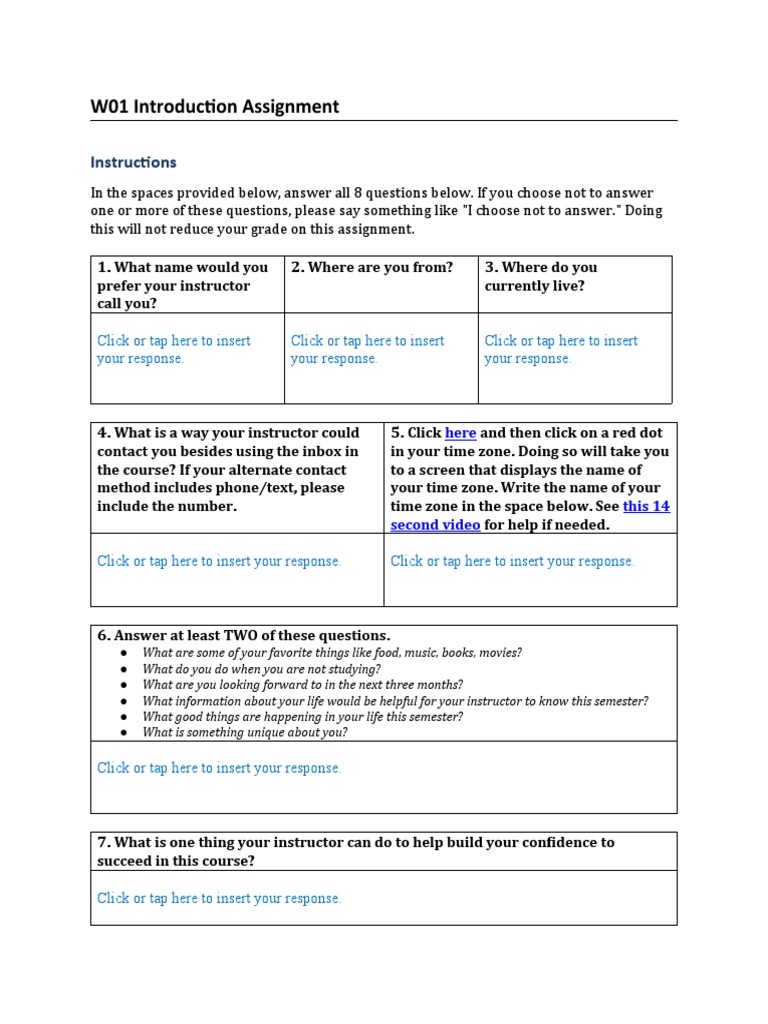 W01 Introduction Assignment: Instructions | PDF | Business