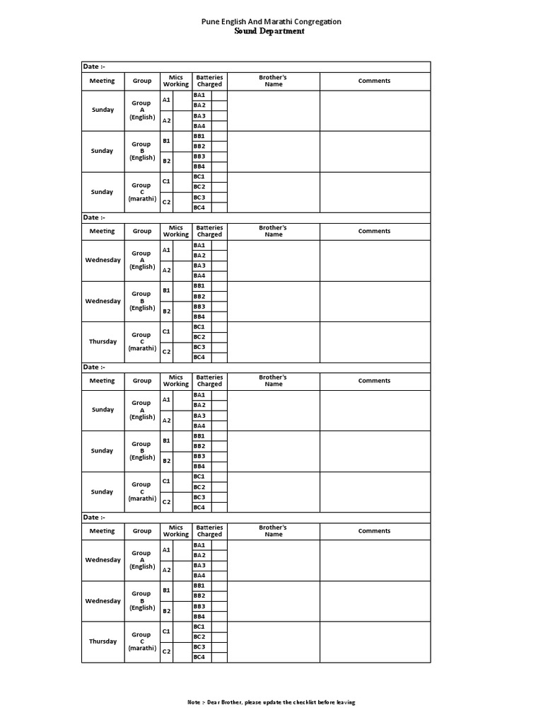 Group A & B Sound - Dept - Checklist | PDF | Consumer Goods | Electronics
