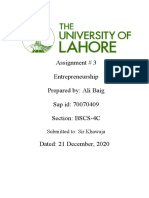 Assignment # 3 Entrepreneurship Prepared By: Ali Baig Sap Id: 70070409 Section: BSCS-4C