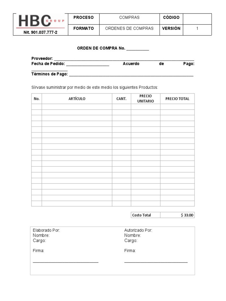 Formato de Orden de Compra | PDF