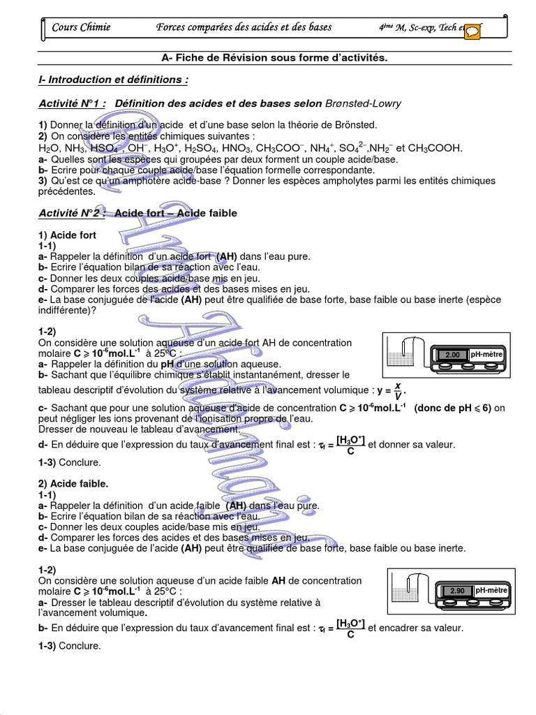 Forces des Acides et Bases en Chimie | PDF | Acide | Concentration molaire