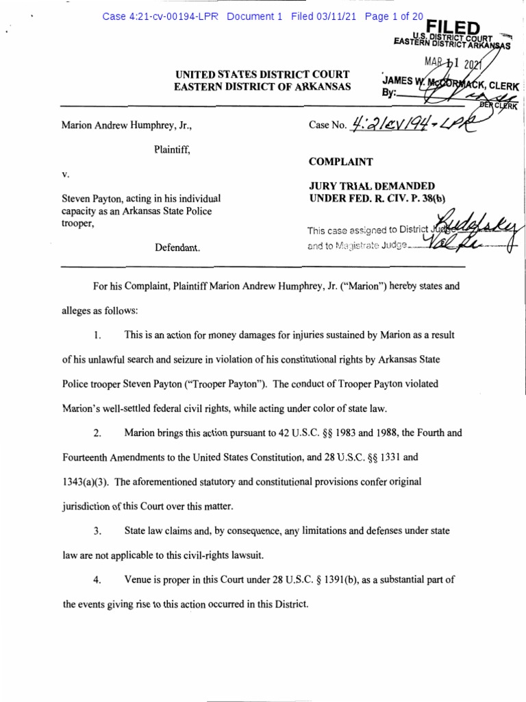 Marion Humphrey Jr. Complaint PDF Damages Punitive Damages