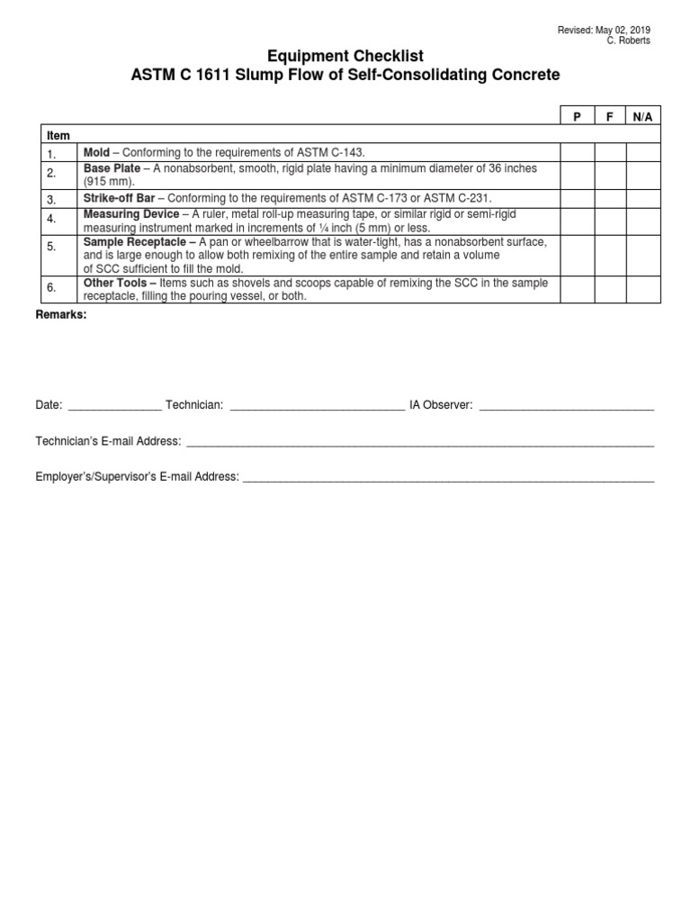 ASTM C 1611 Equipment Checklist | PDF