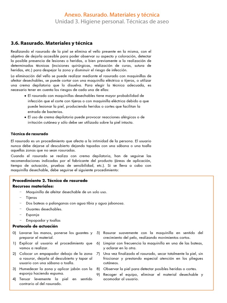Técnicas de Rasurado en Enfermería | PDF | Afeitado | Vello facial