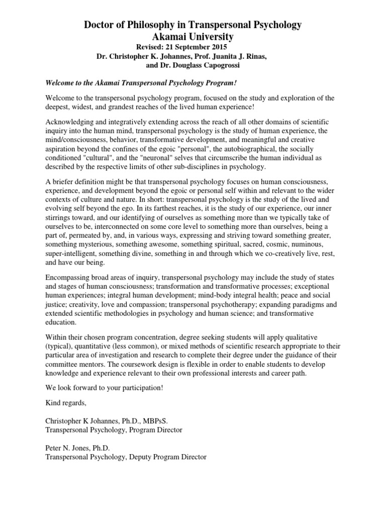 Transpersonal Psychology PhD Guide | PDF | Analytical Psychology | Transpersonal Psychology