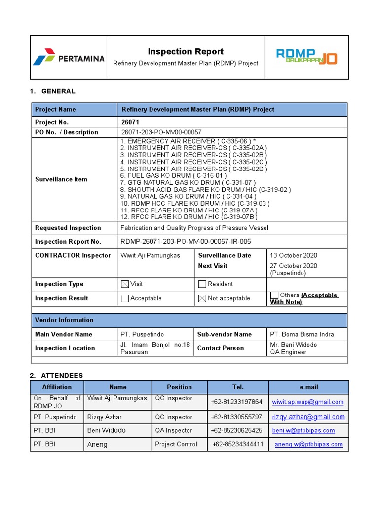 RDMP Project Inspection Report 2020 | PDF | Nondestructive Testing ...