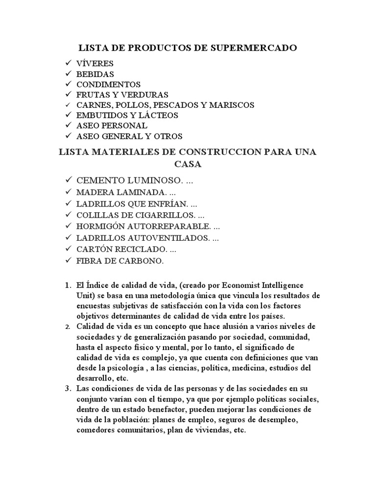 Lista de Productos de Supermercado | PDF | Calidad de vida | Naturaleza