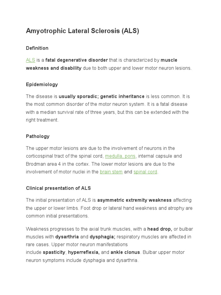 Pathophysiology of Amyotrophic Lateral Sclerosis | PDF | Amyotrophic ...