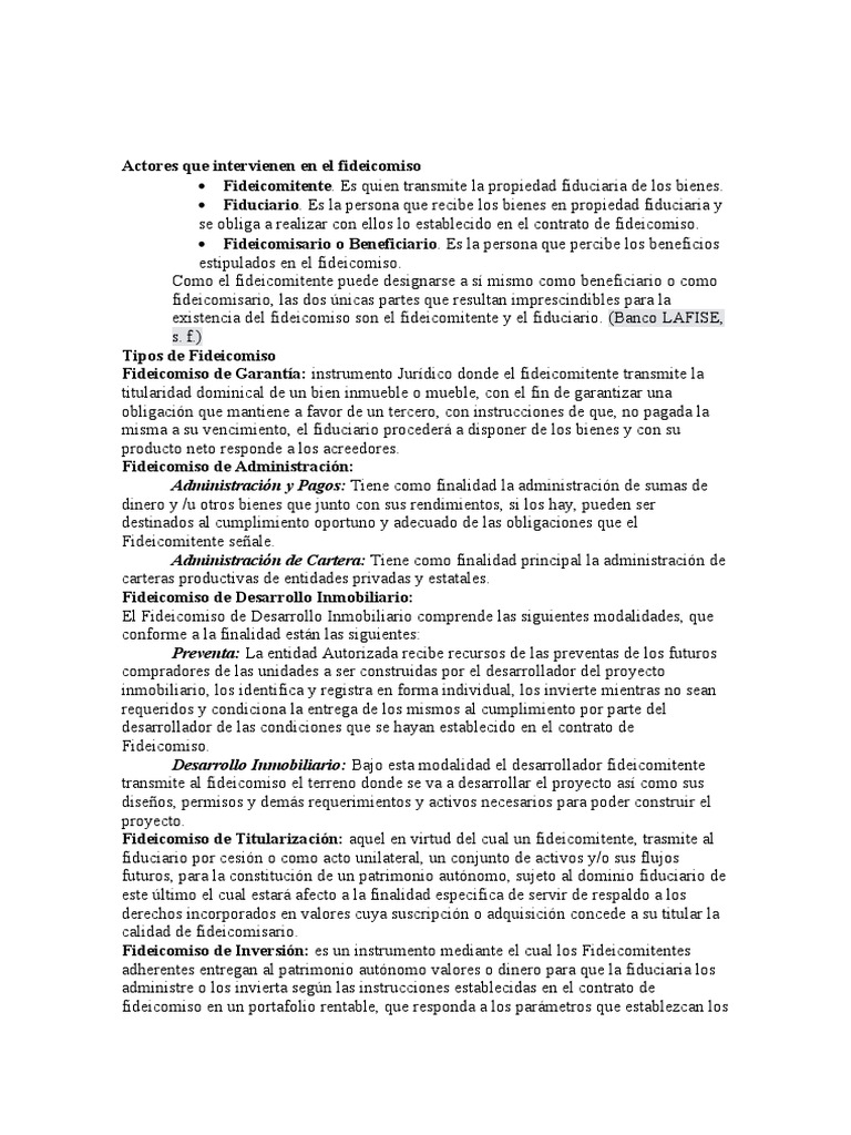Actores y Tipos de Fideicomiso | PDF | Ley de fideicomiso | Ley común