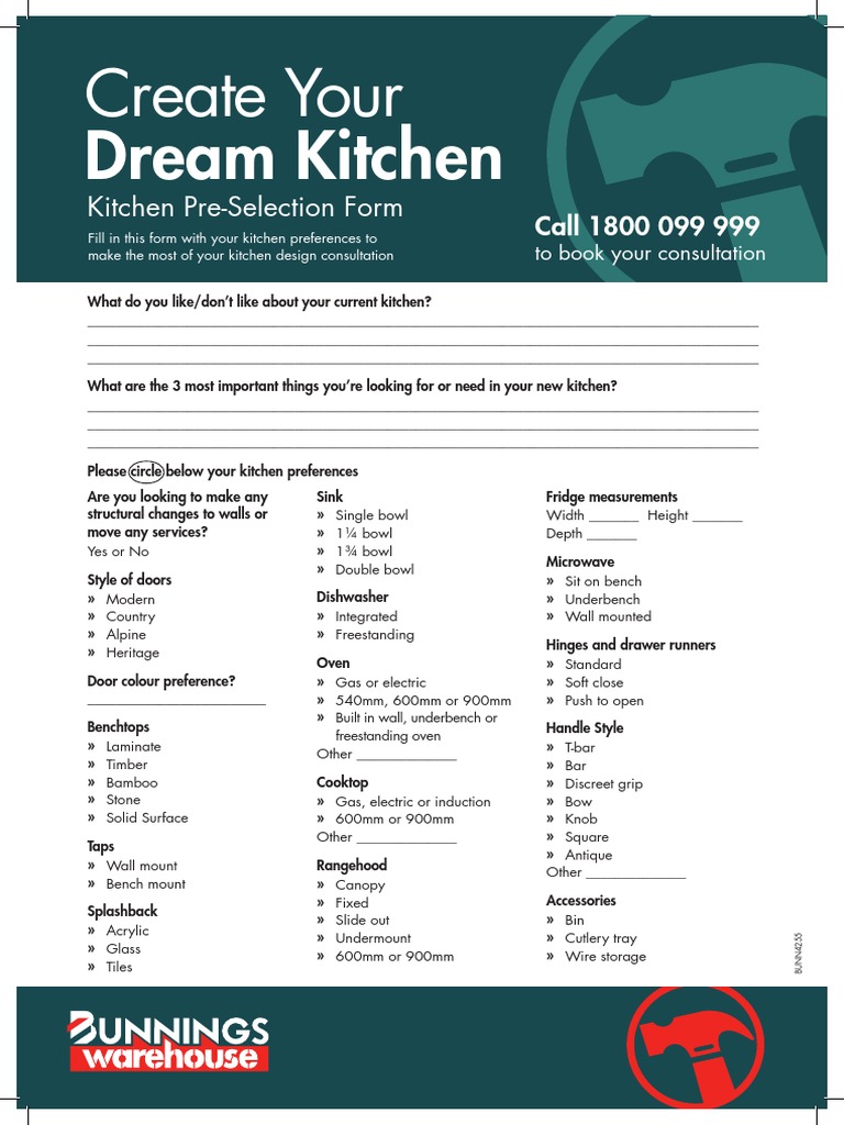 Kitchen Design Pre-Selection Form | PDF | Kitchen | Wall