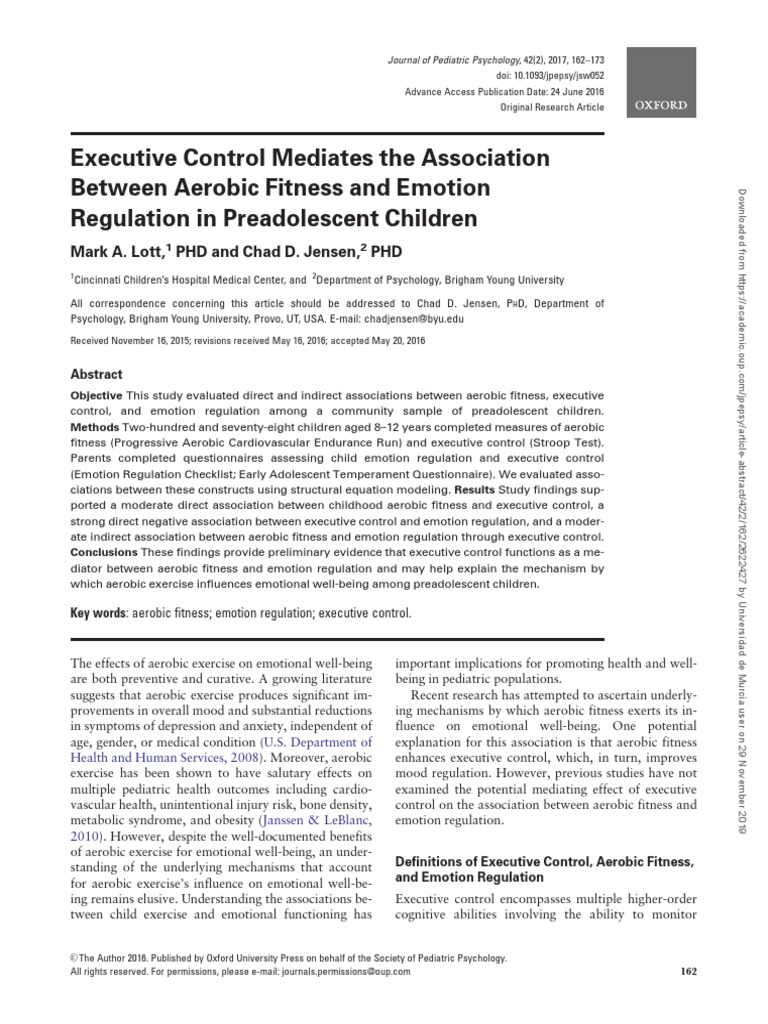 Executive Control Mediates The Association Between Aerobic Fitness and ...
