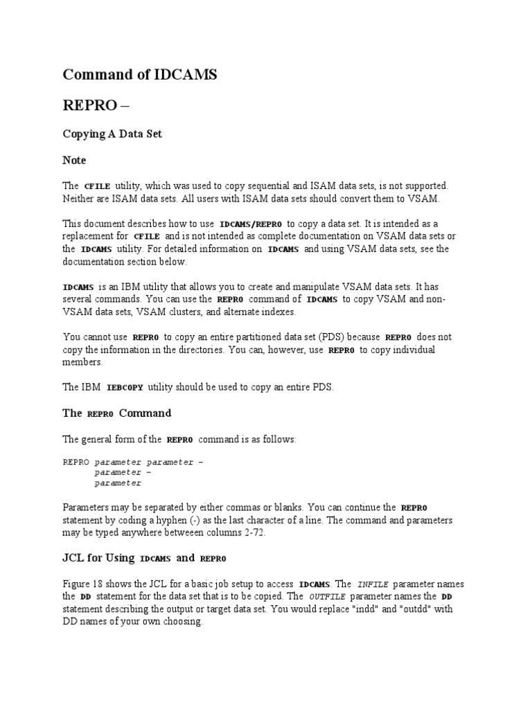 IDCAMS REPRO Command Guide | PDF | Computing And Information Technology ...