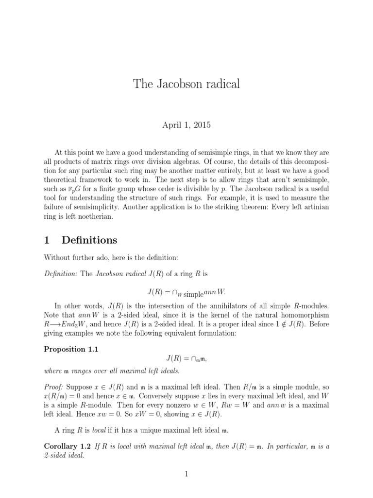The Jacobson Radical PDF Ring (Mathematics) Module (Mathematics)