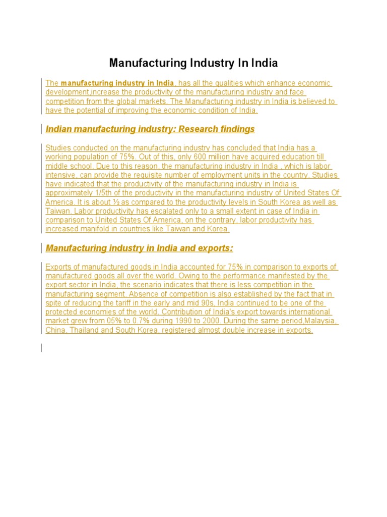 India’s Manufacturing Industry Overview | PDF | Taxes | Value Added Tax