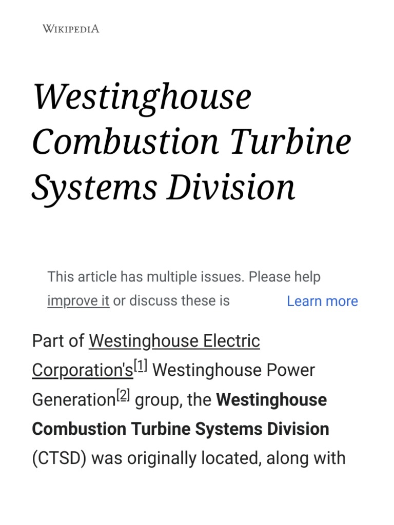 Westinghouse Combustion Turbine Systems Division Wikipedia PDF