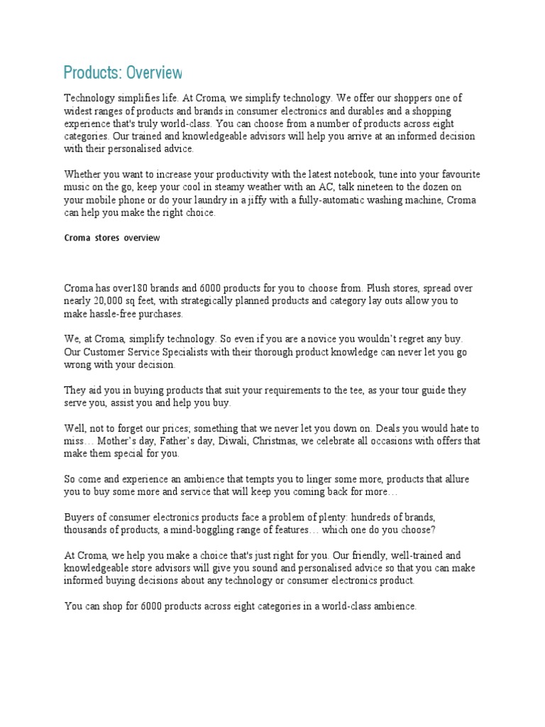 Croma Stores Overview PDF Retail Brand