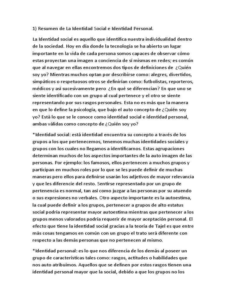 Identidad Social y Personal | PDF | Autoestima | Psicología Social
