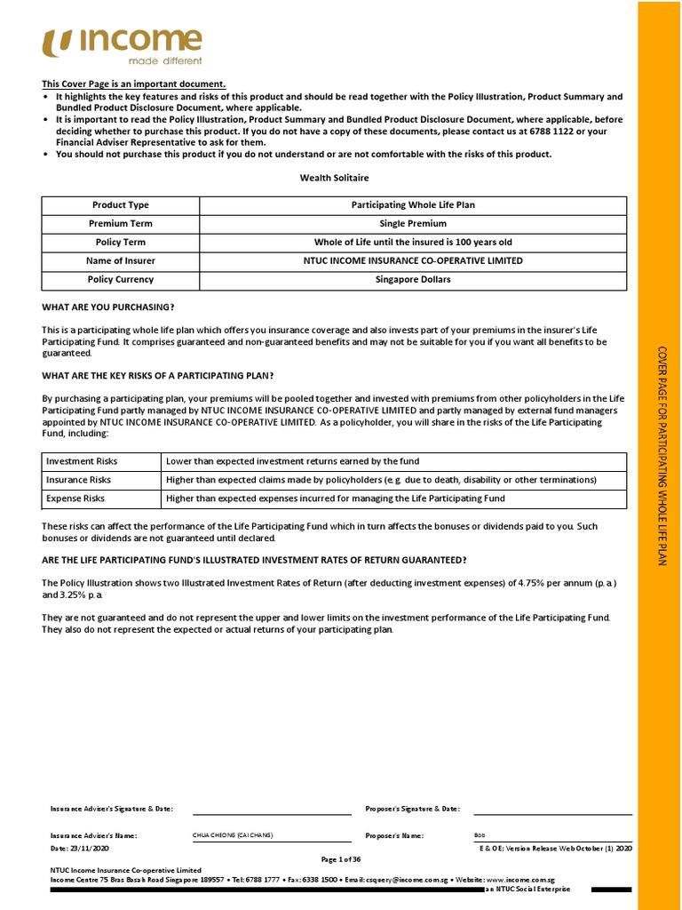 NTUC Income Wealth Solitaire Overview | PDF | Insurance | Life Insurance
