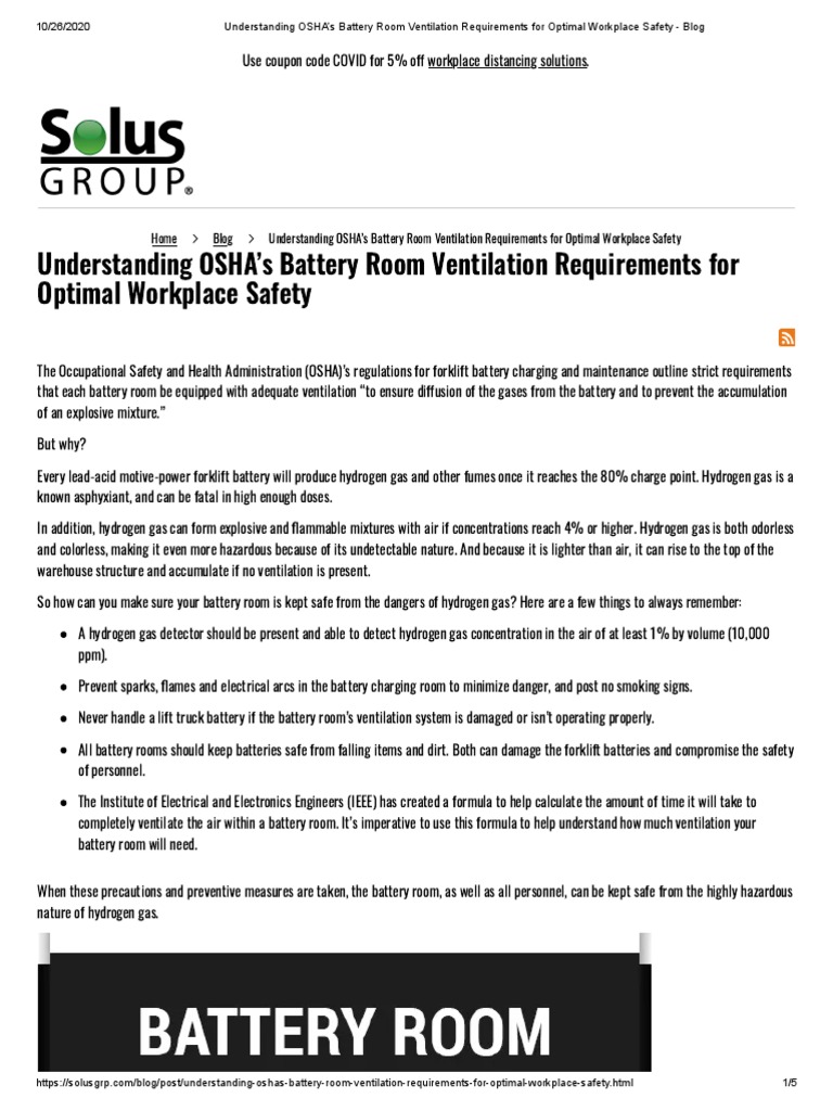 Battery Room Ventilation Requirements PDF Occupational Safety And