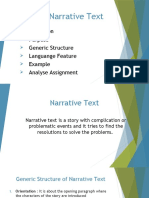 Narrative Text: Purpose Generic Structure Languange Feature Example Analyse Assignment