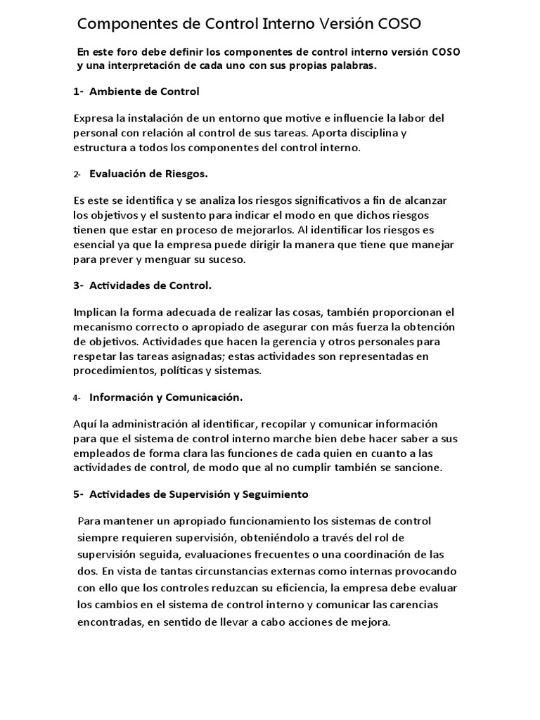 Componentes del Control Interno COSO | PDF | Negocios
