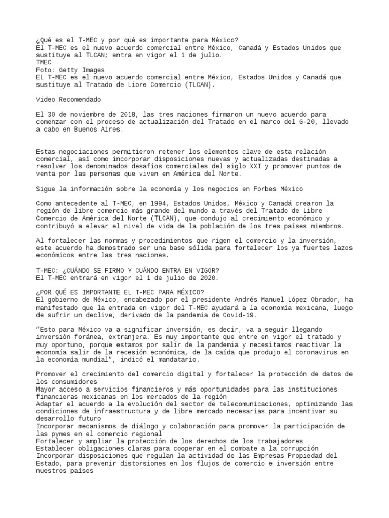 Que Es El T-MEC | PDF | Tratado de Libre Comercio Norteamericano | México