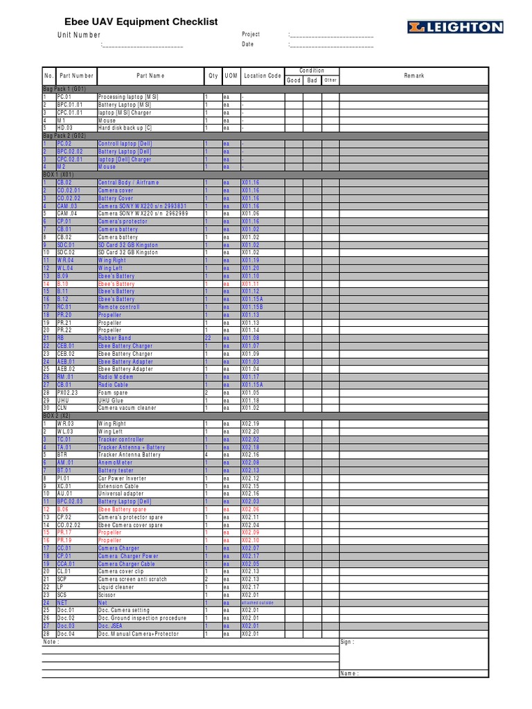 Equipment Checklist UAV R5 PDF Computer Architecture Personal