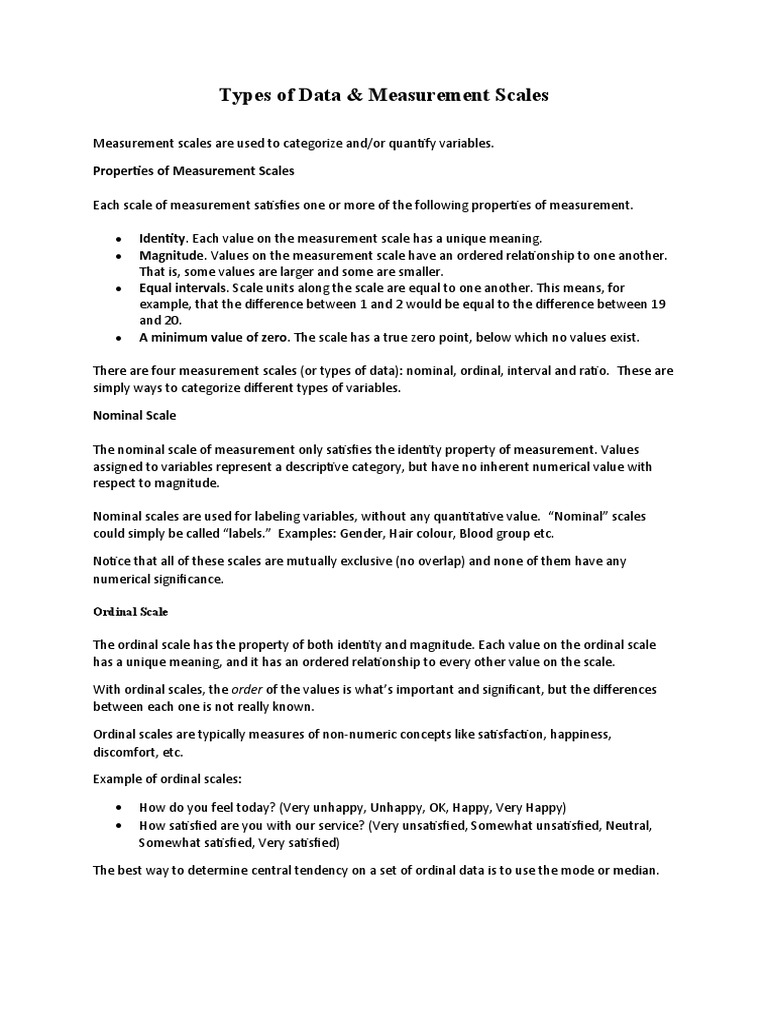 Types of Data & Measurement Scales: Ordinal Scale | PDF | Level Of ...