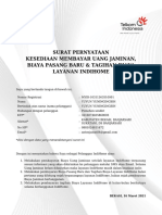 Surat Pernyataan Kesediaan Membayar Uang Jaminan, Biaya Pasang Baru & Tagihan Biaya Layanan Indihome