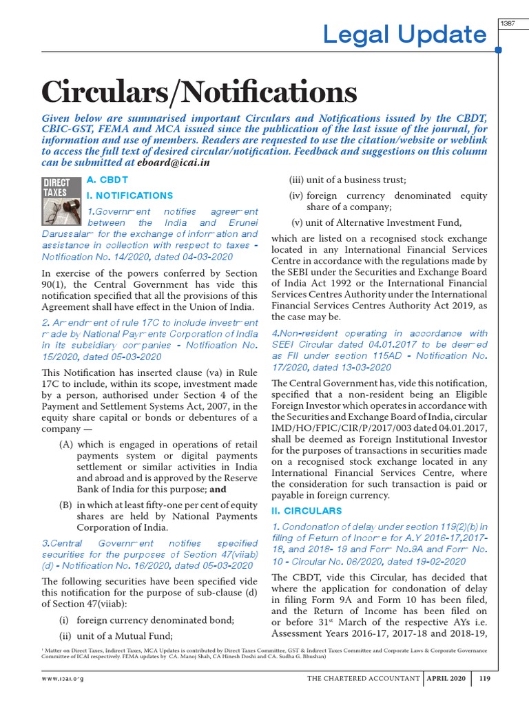 Circulars/Notifications: Legal Update | PDF | Foreign Direct Investment ...