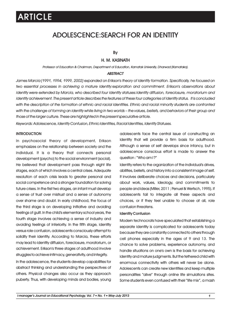 Adolescence Search For An Identity Pdf Identity Social Science