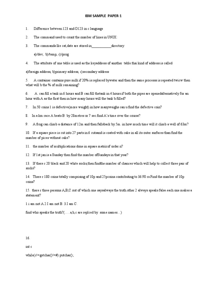 IBM Sample Paper 1 Questions | PDF | Computing | Computer Programming