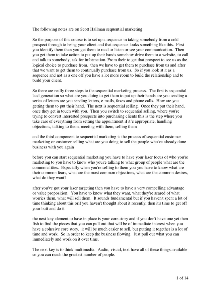 Scott Hallman Sequential Marketing PDF Marketing Business