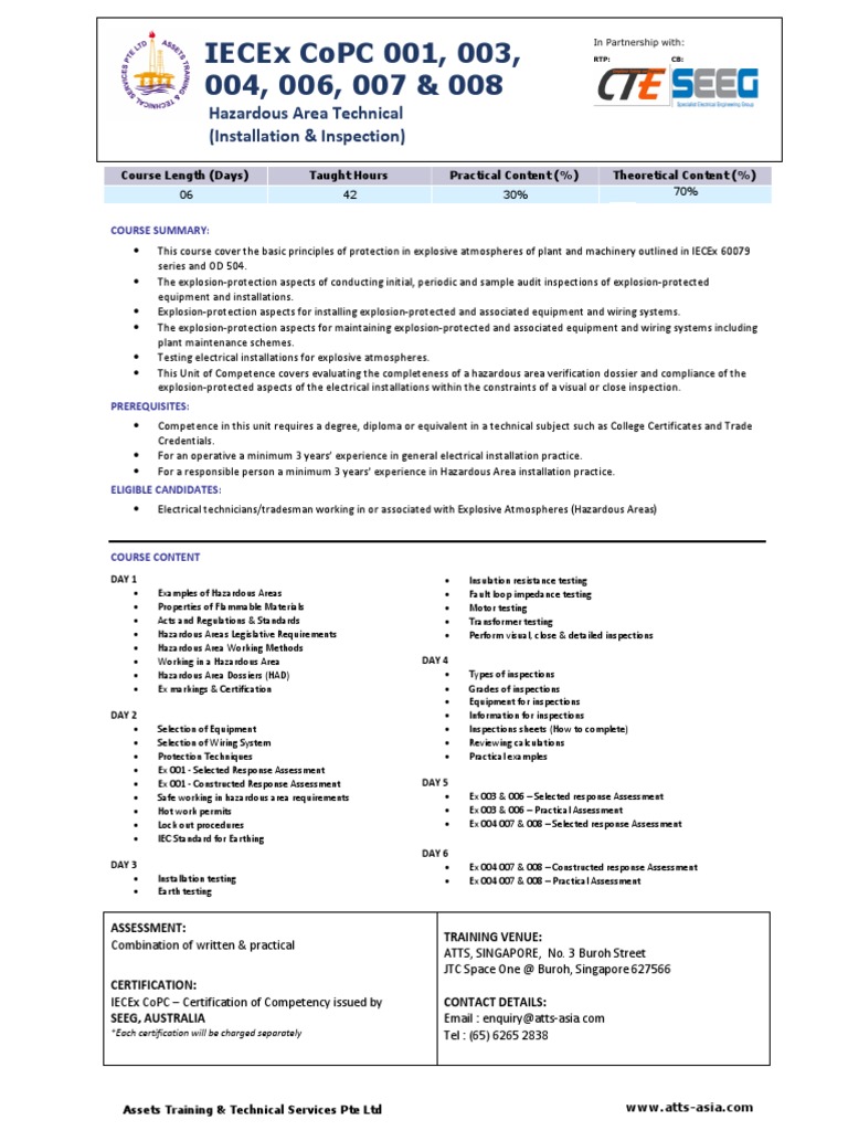 IECEx CoPC Certification Course Overview | PDF | Electrical Wiring ...