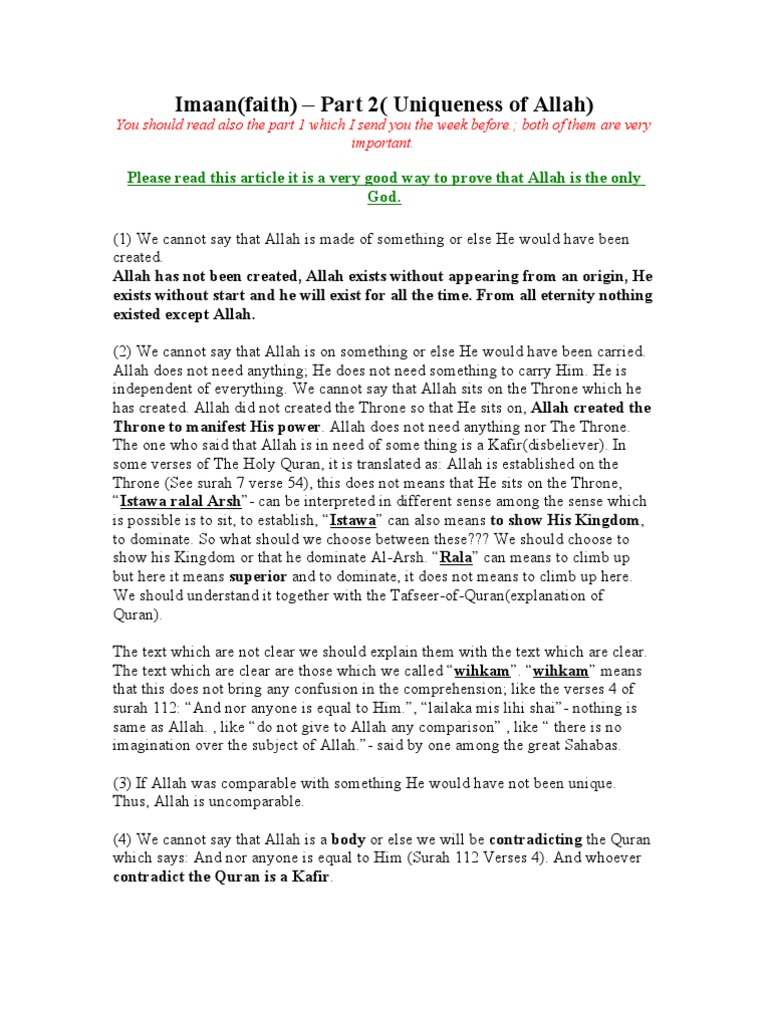 Uniqueness of Allah Explained | PDF | God In Islam | Kafir