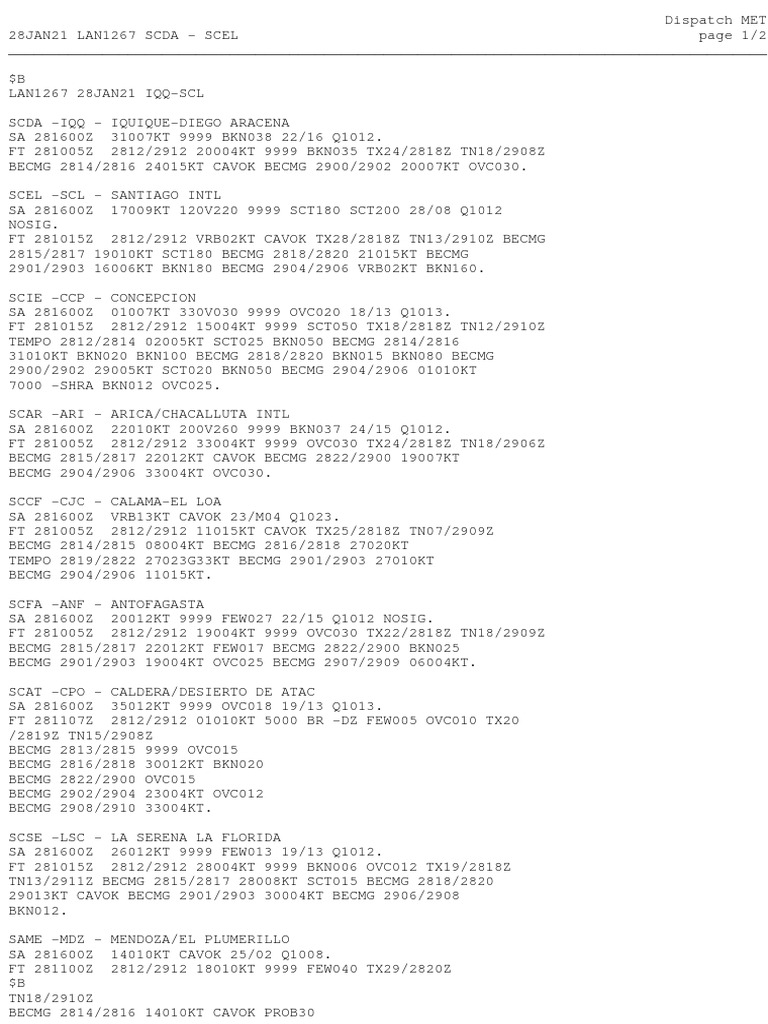 Flight Dispatch MET Report for LAN1267 | PDF | Aviation | Aerospace