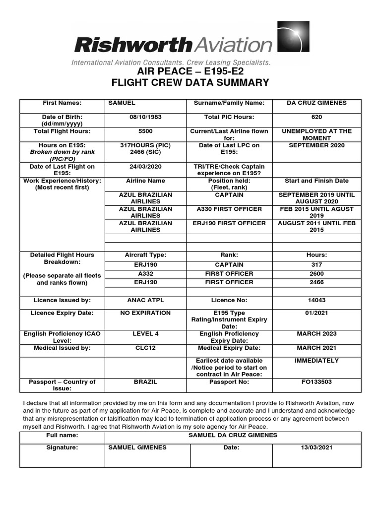 Air Peace E195 Fcds PDF Transport Safety Aviation Safety
