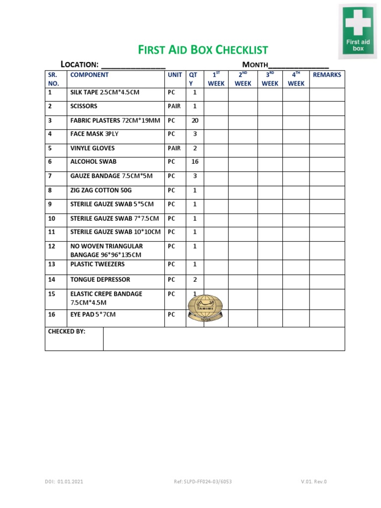 First Aid Checklist PDF