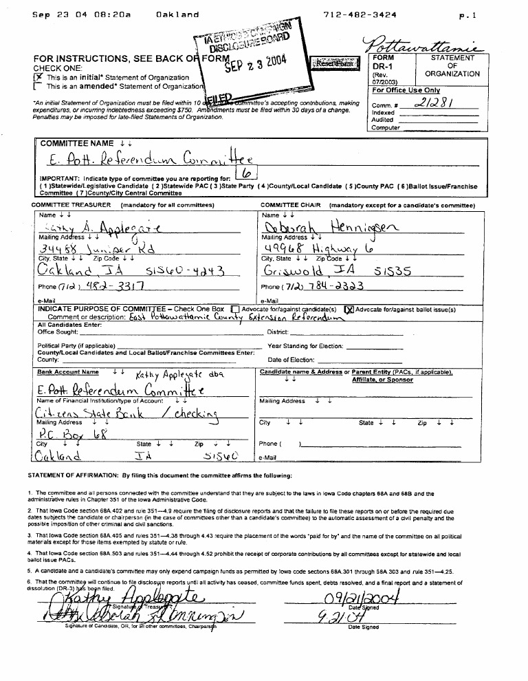 Iowa Statement of Organization Form | PDF | Political Action Committee ...
