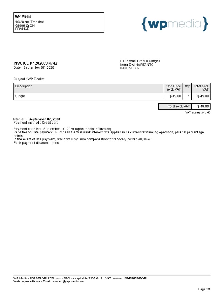 WP Rocket Invoice Details | PDF