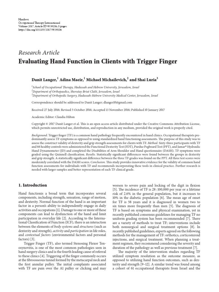 Evaluation Hand in Trigger Finger | PDF | Hand | Psychometrics