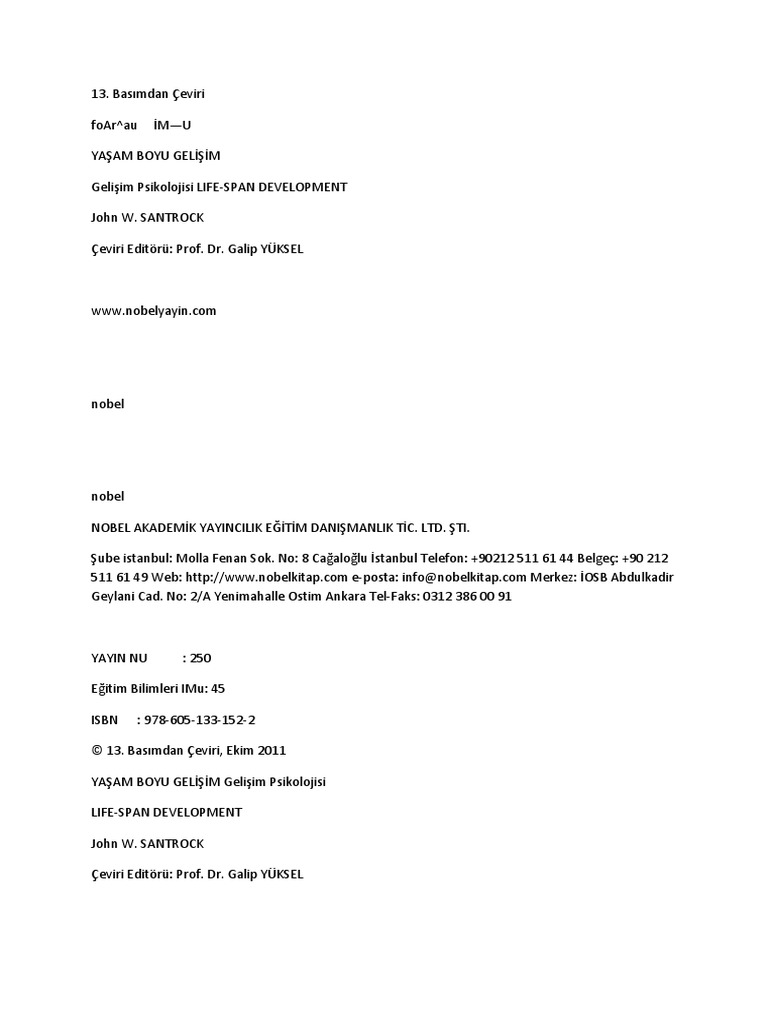 John W Santrock Yasam Boyu Gelisim Pdf