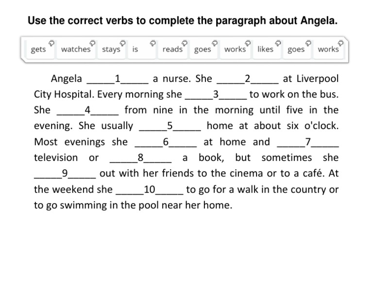 Use The Correct Verbs To Complete The Paragraph About Angela | PDF