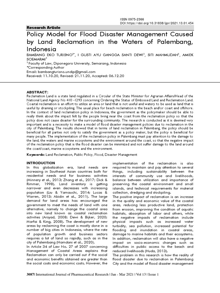 Policy Model For Flood Disaster Management Caused by Land Reclamation ...