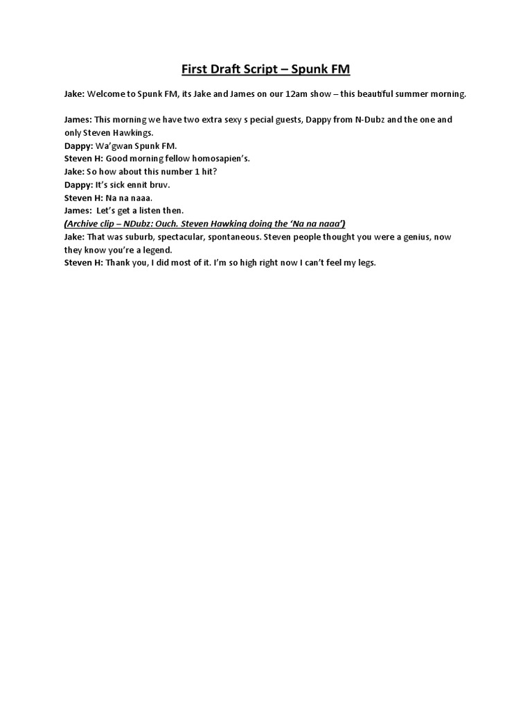 Spunk FM - First Draft Script | PDF