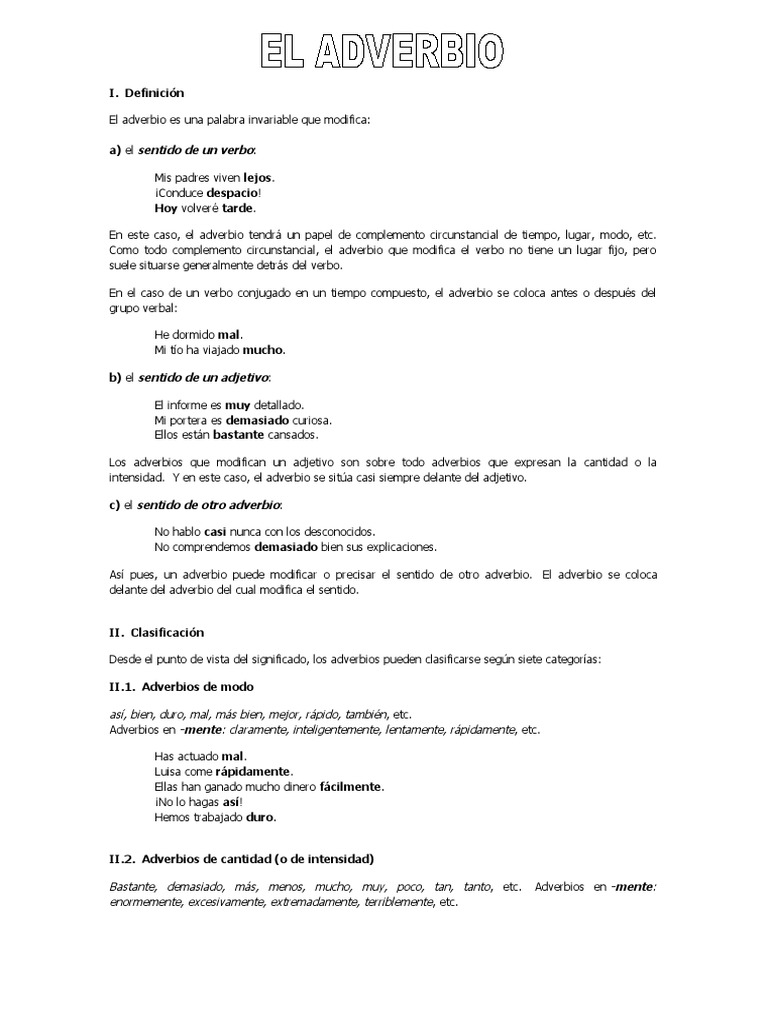 Clasificación y uso de adverbios | PDF | Adverbio | Verbo