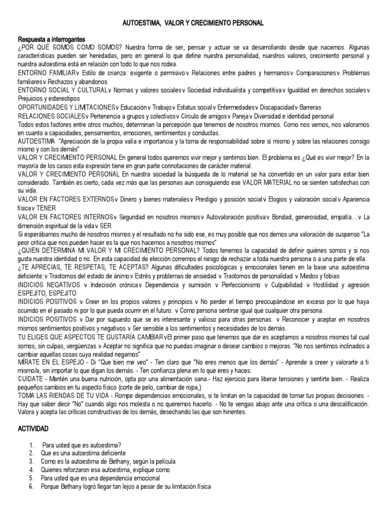 Autoestima y Crecimiento Personal | PDF | Autoestima | Desarrollo personal