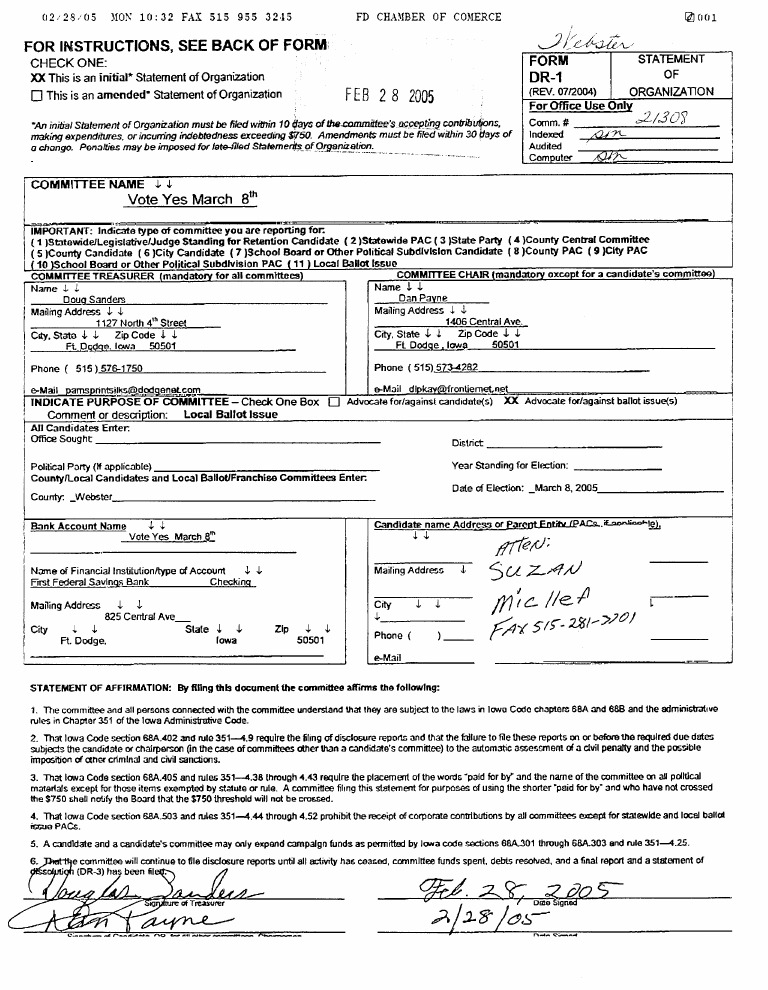 Iowa Initial Statement of Organization Form | PDF | Political Action ...