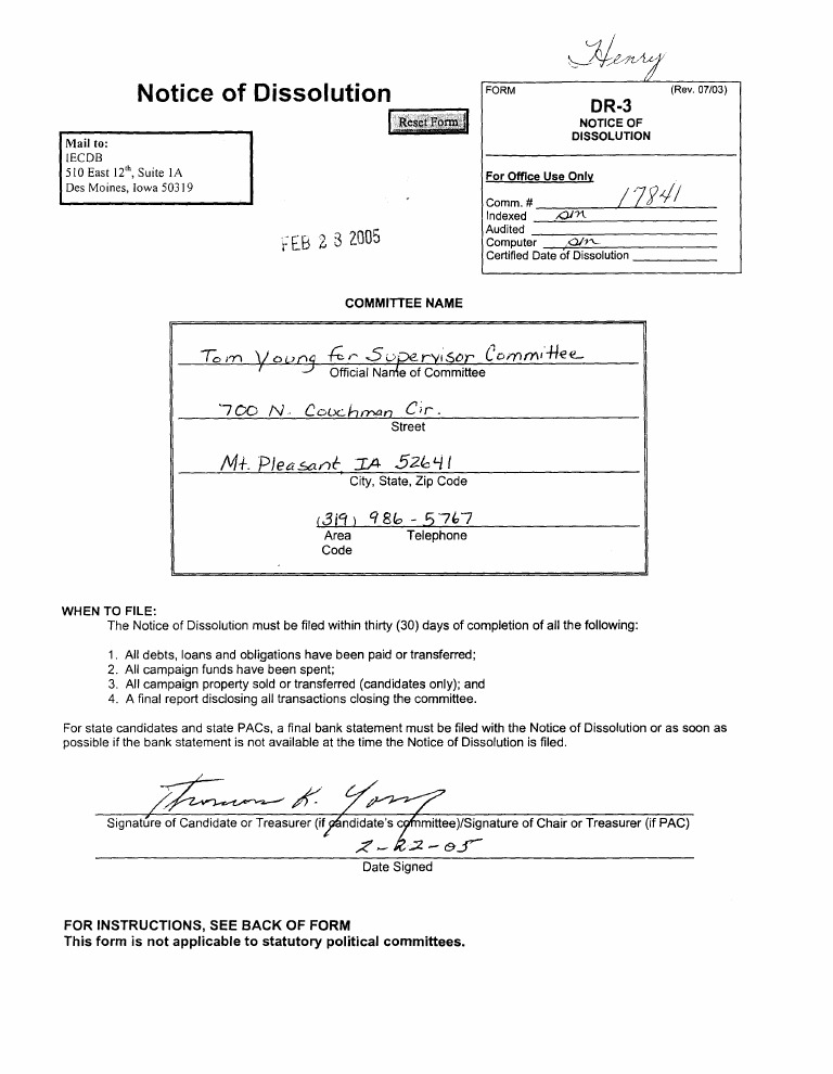 Notice of Committee Dissolution Process | PDF | Political Action ...