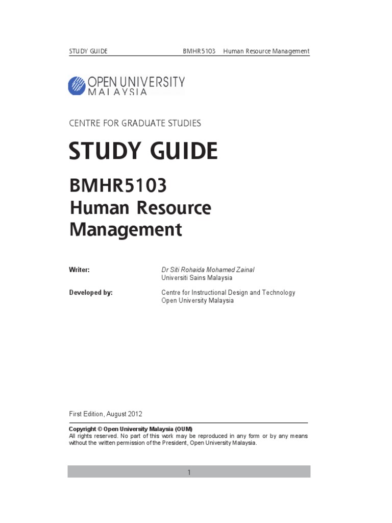 Study Guide Bmhr5103 Human Resource Mana PDF Turnover (Employment